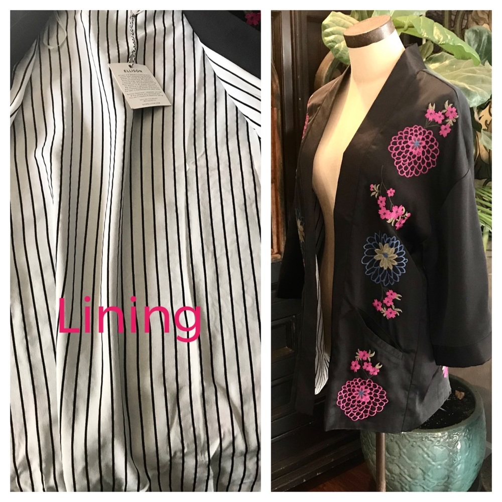Cosima embroidered satin kimono jacket cover up - Picture 7 of 8